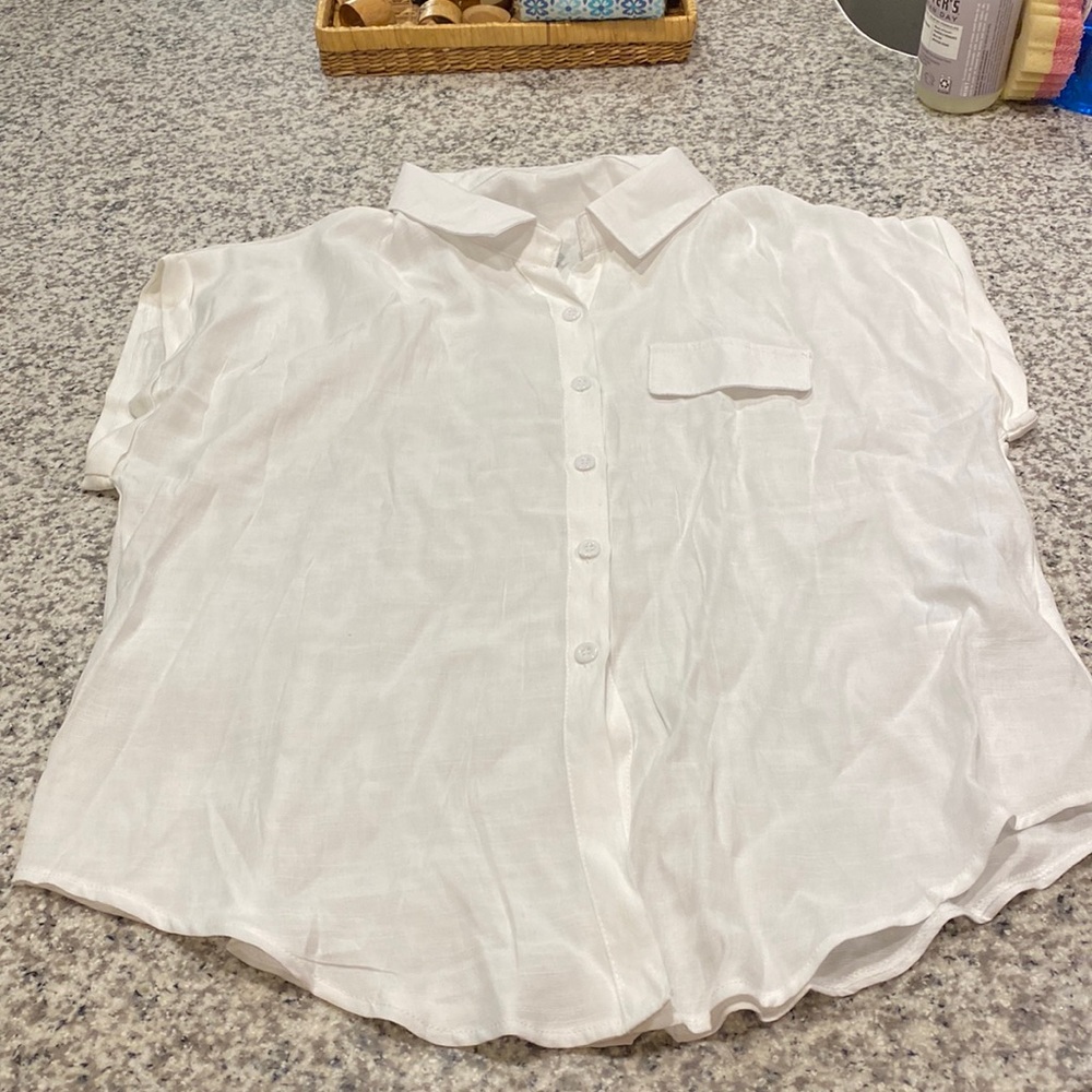 White Short Sleeve Button Up
